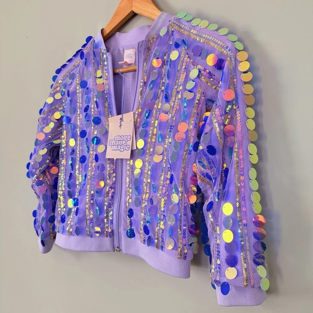 Girls‎ Sequin Bomber Jacket Iridescent Shiny Pageant (MORE THAN MAGIC) SZ-S 6/6X
